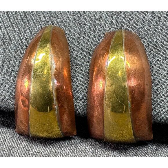 Vintage Artisan Mixed Metal Hoop Hook Earrings - Picture 2 of 5